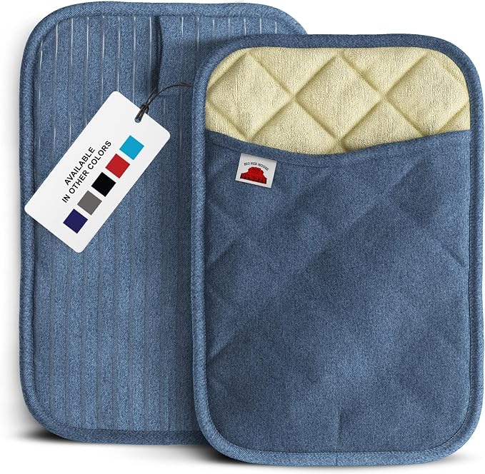 Silicone Pot Holders - Set of 2 Blue Denim - 10x3 - Heat Resistant to 536°F / 280°C, Kitchen Protectors, Hot Pans, Baking, Professional Grade Cooking Mitts