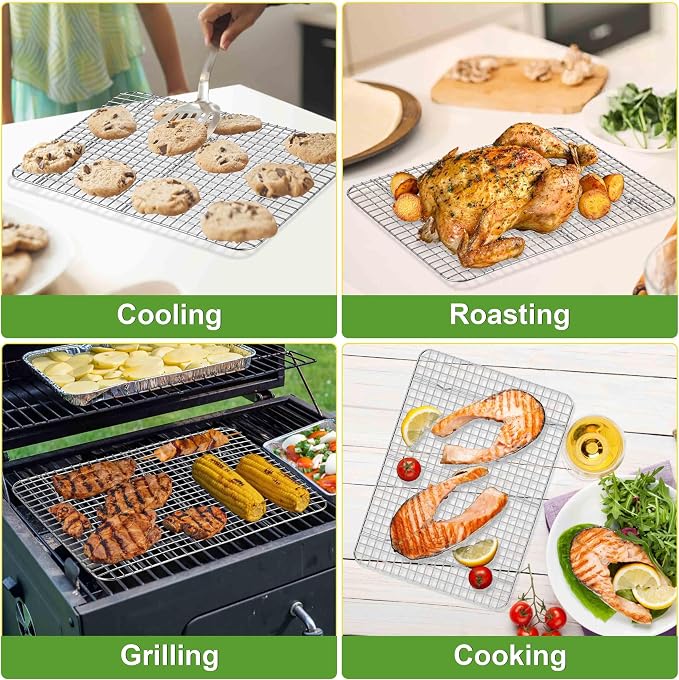Homikit 16.5"x11.5" Stainless Steel Large Cooling Racks Fit Half Sheet Pan | 2 Pack Big Baking Wire Rack Set, Oven Cookie Racks for Bacon Bread Pizza, Metal Grilling Grids, Heavy Duty, Dishwasher Safe