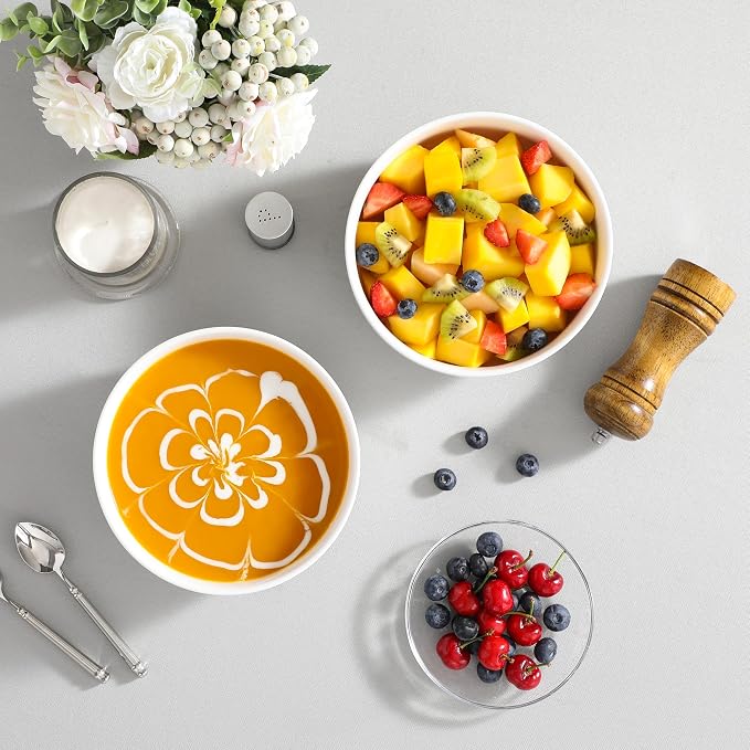 MALACASA Salad Soup Bowls Set of 2, 44 OZ White Ceramic Bowls | Porcelain Bowls for Soup, Cereal, Pasta, Oatmeal, Ramen, Microwave & Dishwasher Safe, Series REGULAR