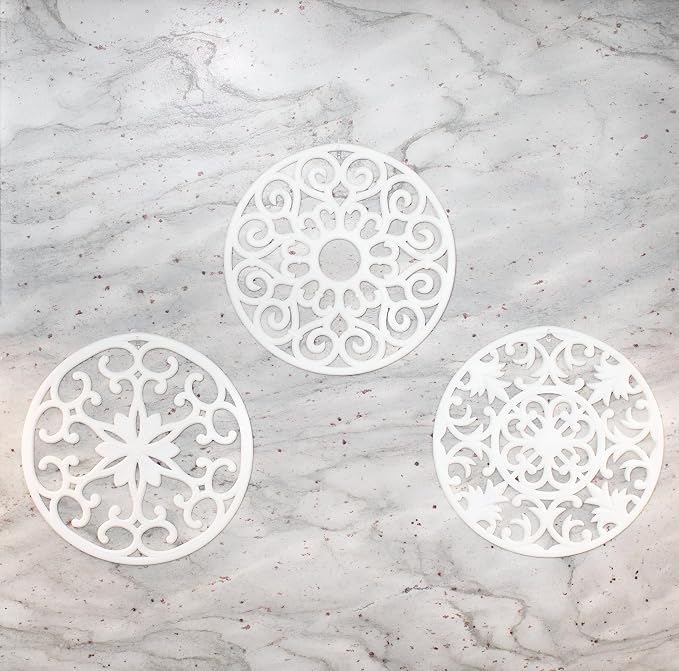 GASARÉ, Extra Large, Thick, 10" Silicone Trivets for Hot Dishes, Pots, and Pans, Hot Pads for Countertops, Flexible, Dishwasher Safe, 10 x ¼ Inches, Set of 3, White