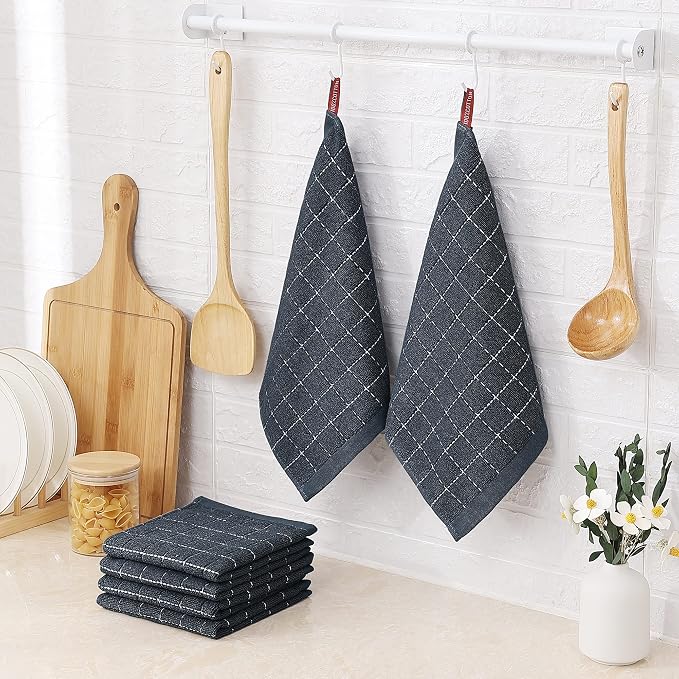 Homaxy 100% Cotton Terry Kitchen Dish Cloths, 8 Pack, Dark Grey | Ultra Soft and Absorbent, Suitable for Drying and Washing Dishes