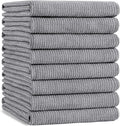Mordimy Premium Large Cotton Kitchen Towels (18"x 28", 8 Pack), Grey | 100% Ring Spun Cotton, Super Absorbent, 380 GSM, Flat & Terry, Soft, Hanging Loop Dish Towels