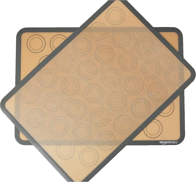 Amazon Basics Silicone Baking Mat for Macarons, Non-Stick, Food Safe, Reusable, Oven-Safe, 16.5" x 11.6", Beige/Gray, 2-Pack