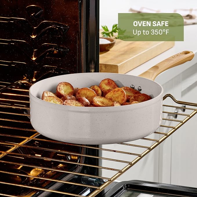 T-fal Revive Ceramic Nonstick Saute Pan with Lid, 6 Qt Forged Skillet | Recycled aluminum body, GoCeram ceramic nonstick, Thermo-Spot heat indicator, Oven safe to 350°F, Gas and electric compatible