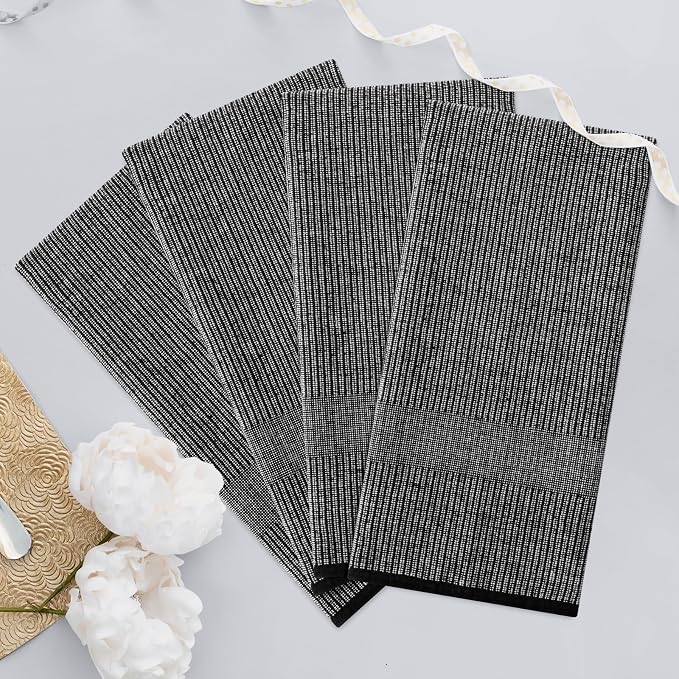 Homaxy 380 GSM Cotton Premium Kitchen Towels 12 Pack, 18"x 28", Black | Flat and Terry Dish Towels, Highly Absorbent Tea Towel Set with Hanging Loop, Soft Utility Kitchen Hand Towels