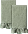 HunnmingRe Sage Green Kitchen Towels Set of 2, 100% Cotton Retro Ruffled Dish Towels 18"x28" Absorbent Tea Cloths for Farmhouse Charm, Drying Dishes, Entertaining Guests