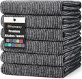 Homaxy 380 GSM Cotton Premium Kitchen Towels 6 Pack, 18"x 28", Black | Flat and Terry Dish Towels, Highly Absorbent Tea Towel Set with Hanging Loop, Soft Utility Kitchen Hand Towels