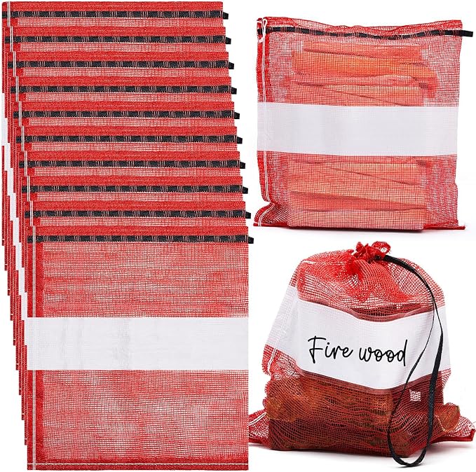 10 Pcs Onion Bags Reusable Mesh Produce Storage with Drawstring Firewood Bags Onion Potato Storage Sacks for Garden Vegetable Fruit Produce Packaging Supplies (24 x 28 Inch)