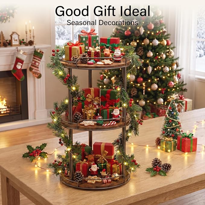 12'' Lazy Susan Turntable Organizer, 3-Tier Rotating Spice Rack | Wooden Lazy Susan, for Cabinet, Table Top, Kitchen Countertop, Pantry, Bathroom, Vanity, Home Decor