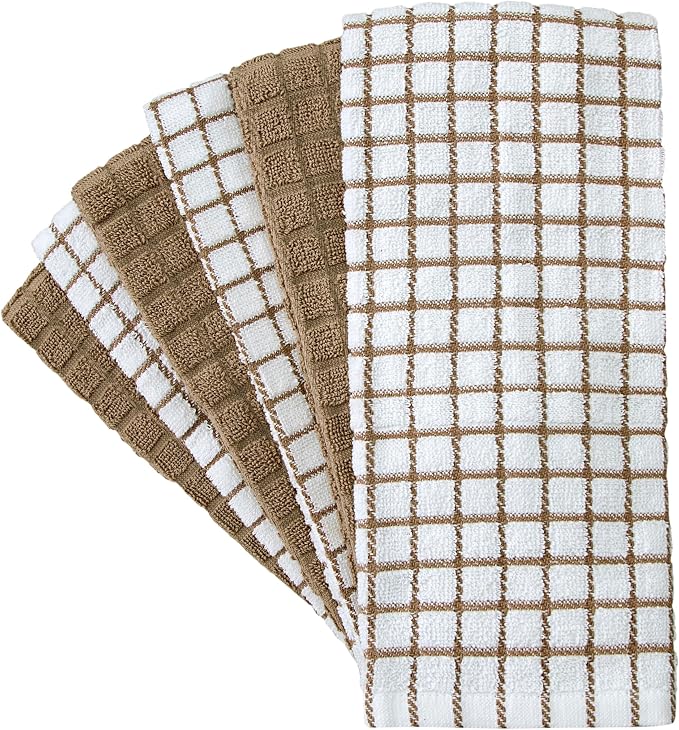 Bumble Kitchen Towels (6-Pack), 16"x28", 100% Cotton Dish Towels - Tan | 380 GSM | Soft kitchen hand towels , Highly Absorbent & Durable Dish Towels for kitchen with Hanging Loop