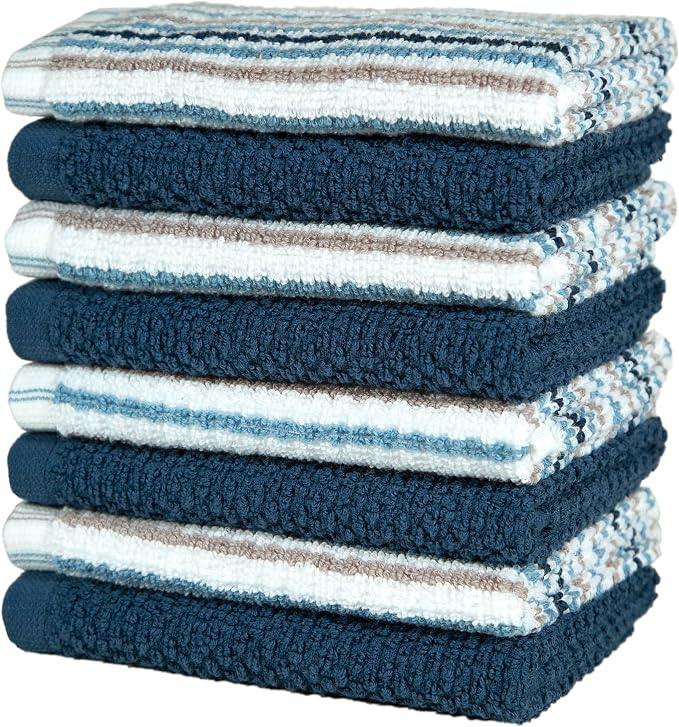 Bumble Dish Cloths 8-Pack, 100% Cotton Kitchen Towels, 12"x12" Blue | 430 GSM Soft Dish Towels for Kitchen, Highly Absorbent & Durable Kitchen Rags for Washing Dishes