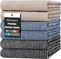 Homaxy 380 GSM Cotton Premium Kitchen Towels 6 Pack, 18"x 28", Mix | Flat and Terry Dish Towels, Highly Absorbent Tea Towel Set with Hanging Loop, Soft Kitchen Hand Towels, Navy/Khaki/Black