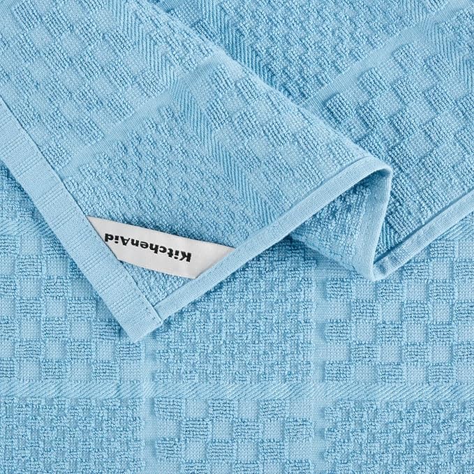 KitchenAid Quilted Cotton Terry Cloth Oven Mitt, Pot Holder, Kitchen Towel 4-Pack Set, Heat Resistant, Silicone Grip, Gift Set, Blue Velvet, 16"x26", 7"x13" & 7"x10"