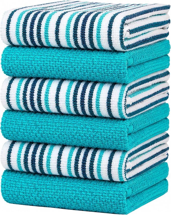 Bumble Kitchen Towels 6 Pack 100% Cotton 16"x26" - Aqua | 430 GSM Soft Kitchen Hand Towels with Hanging Loop, Highly Absorbent & Durable for Washing and Drying Dishes