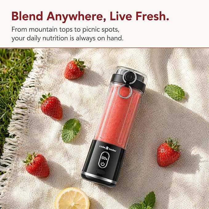 Liebe&Lecker Blender Bottle, Cordless Portable Blender | 17-Oz juicer machines Travel Cap, Removable Vessel with Smart LCD Display, Suitable for Outdoor Picnics, and Gym, Zero BPA
