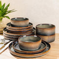 Ceramic Dinnerware Set for 4, 12-Piece Plates and Bowls Set | Lightweight Porcelain Dish Set, Scratch Resistant, Oven & Microwave & Dishwasher Safe, Brown