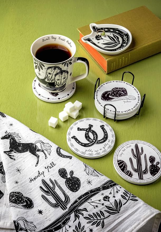 Karma Gifts 14 oz Black and White Boho Mug Raven - Cute Coffee and Tea Mug - Ceramic Coffee Mugs for Women and Men