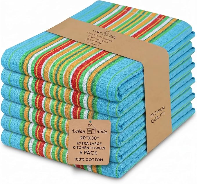 Urban Villa Kitchen Towels Cotton Dish Towels 20”x30” (Set of 6) Azure