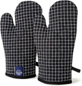 Encasa XO Oven Mitts, Heat Resistant Kitchen Gloves, Microwave | Butcher Checks Black, 100% Cotton | Diamond Quilted Insulation | Pot Holders | Hanging Loop | Barbecue & Grill | Set of 2