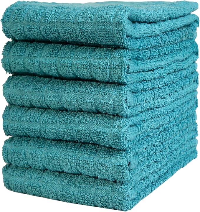 Bumble Kitchen Towels (6-Pack), 16"x28", 100% Cotton Dish Towels - Aqua | 380 GSM | Soft kitchen hand towels , Highly Absorbent & Durable Dish Towels for kitchen with Hanging Loop