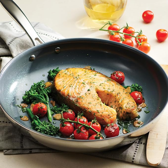 Tramontina Signature 12-Inch Tri-Ply Clad Stainless Steel Large Frying Pan | Ceramic Non Stick Interior, Induction-Ready Skillet, Oven-Safe
