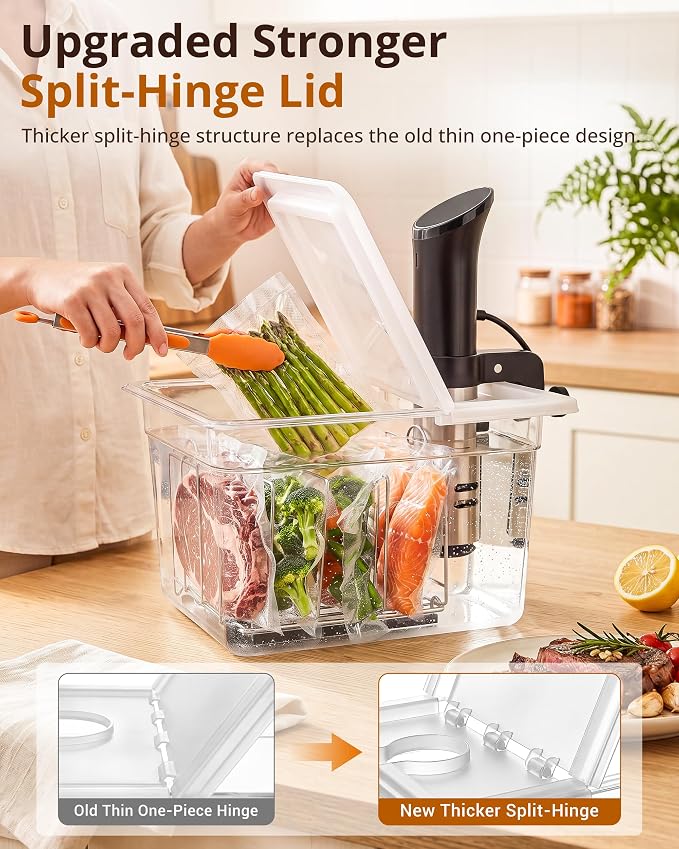 EVERIE 12 Quart Sous Vide Container with Collapsible Hinged Lid + Wobble-Free Stainless Steel Rack Divider— NSF Approved Container, BPA-Free Lid, Compatible with Anova and Instant Pot