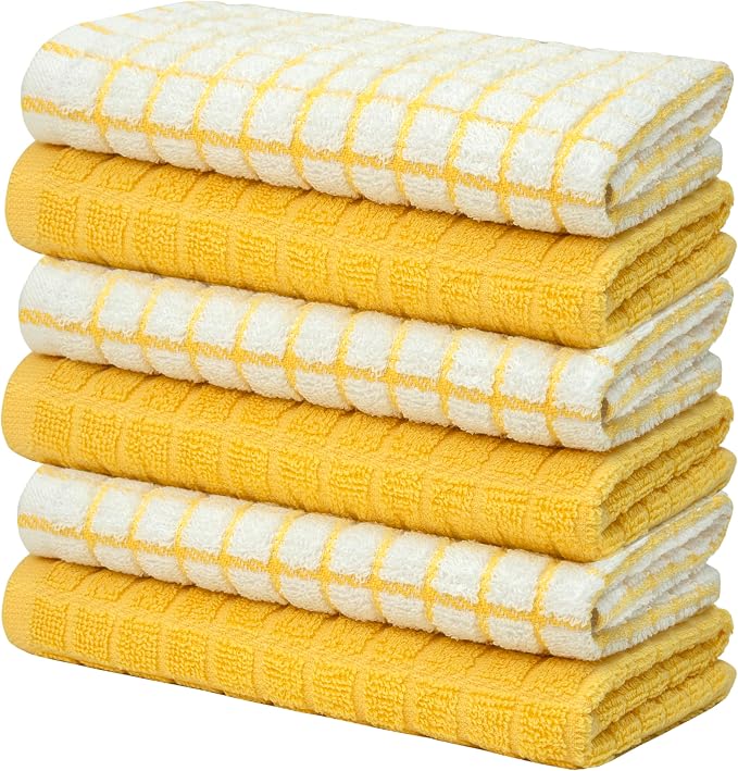 Bumble Kitchen Towels (6-Pack), 16"x28", 100% Cotton Dish Towels - Yellow | 380 GSM | Soft kitchen hand towels , Highly Absorbent & Durable Dish Towels for kitchen with Hanging Loop