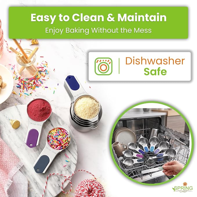 Spring Chef Magnetic Measuring Cups & Spoons Set of 15, Winter Frost | Patented Nesting Stainless Steel Measuring Cups & Heavy Duty Metal Measuring Spoons w/ Levelers for Dry & Liquid Ingredients