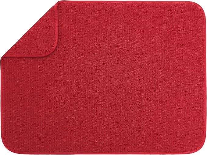 S&T INC. Dish Drying Mat, 18" x 24", XL, Red | Absorbent Microfiber, Extra Large Kitchen Counter Mat for Dishes, Utensils, Pots and Pans, Machine Washable