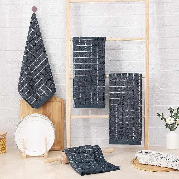 Homaxy 100% Cotton Terry Kitchen Towels, 4 Pack, Dark Grey | Ultra Soft and Absorbent Dish Towels for Kitchen, Suitable for Drying and Washing Dishes