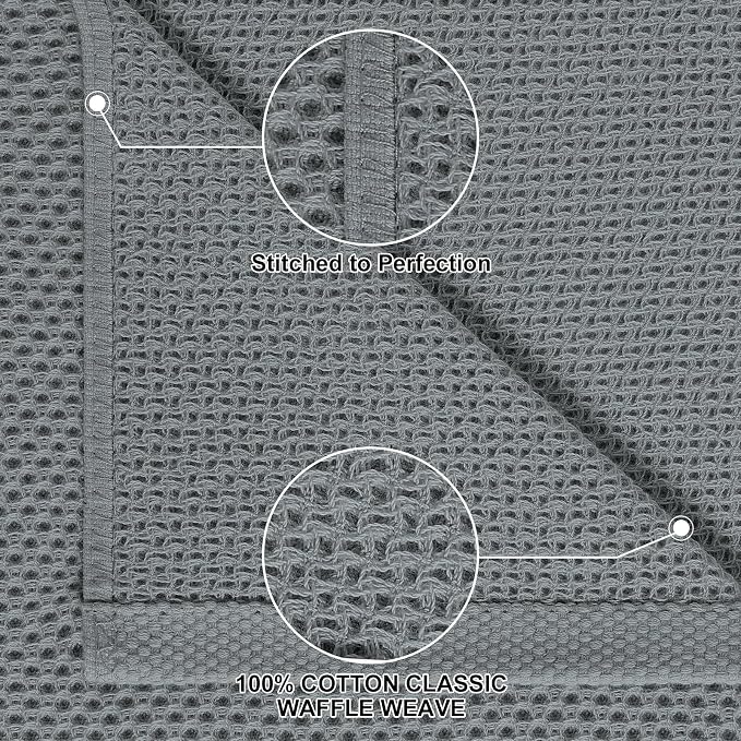 Homaxy 12 Pack 100% Cotton Kitchen Towels and Dishcloths Set, Grey | 12 x 12 Inches and 13 x 28 Inches Kitchen Towels Set, Ultra Soft Absorbent Dish Cloths for Washing Dishes