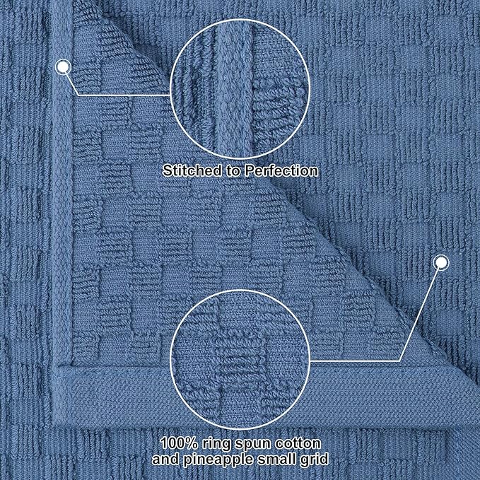 Homaxy 100% Cotton Terry Kitchen Towels(15" x 25", 4 Pack), Navy Blue | Soft and Super Absorbent Dish Towels, 380 GSM Reusable Tea Towel with Hanging Loop, Pineapple Grid Designed