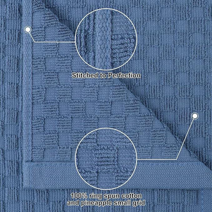 Homaxy 100% Cotton Terry Kitchen Towels(15" x 25", 6 Pack), Navy Blue | Soft and Super Absorbent Dish Towels, 380 GSM Reusable Tea Towel with Hanging Loop, Pineapple Grid Designed