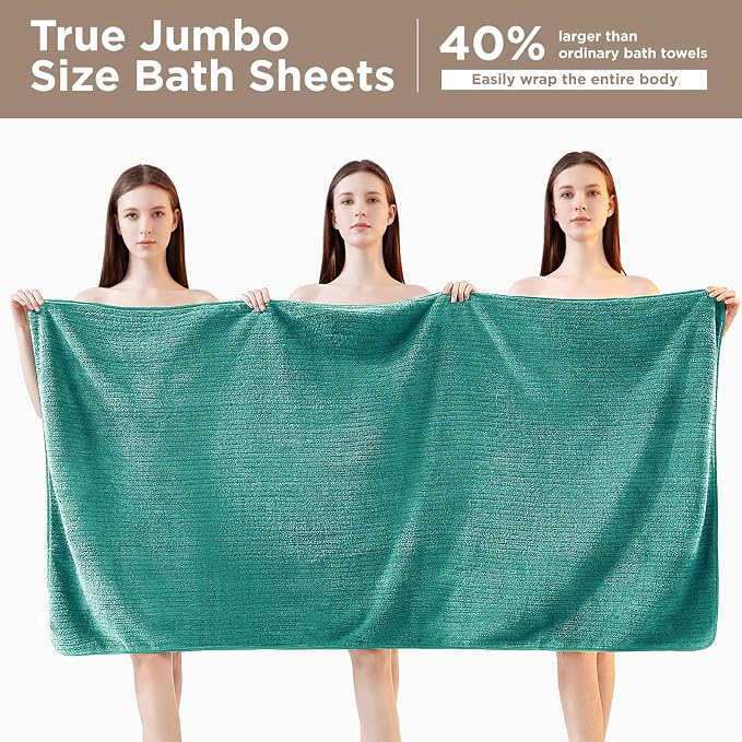 8 Piece Bath Towels Set, 2 Oversized 35 * 70 in Bath, 2 Hand, 4 Wash | Luxury Soft Microfiber, Super Absorbent Thick, Quick Dry, Shower Towels for Bathroom, Spa & Hotel, Teal Green