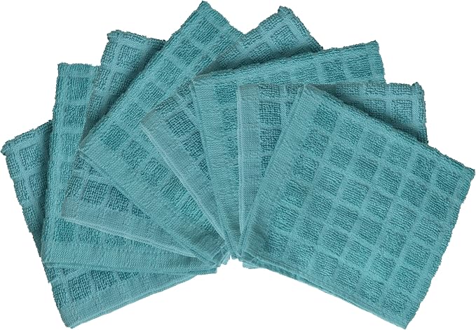 Bumble Dish Cloths (8-Pack), 100% Cotton Kitchen Towels, 12"x12" - Aqua | 405 GSM | Soft, Highly Absorbent & Durable Dish Towels for Kitchen