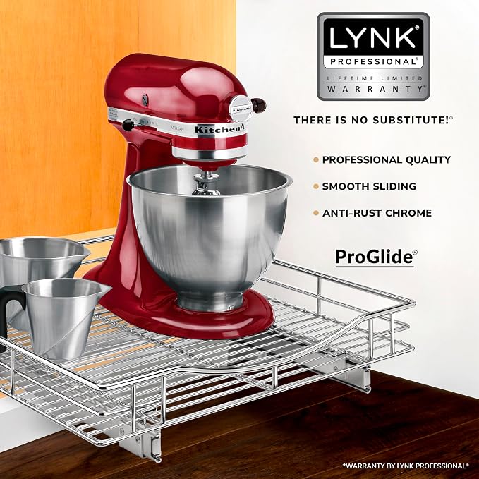 LYNK PROFESSIONAL® Pull Out Cabinet Organizer, Kitchen Slide Out Drawer | 20W x 21D chrome rollout shelf creates easy-access storage for cookware, pantry items and kitchen essentials inside cabinets