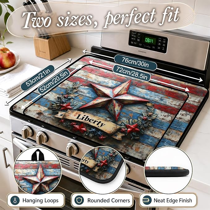 Patriotic Electric Stove Top Cover | Heat Resistant Glass Cooktop Protector for Kitchen Ceramic Countertops, Multiuse Stove Cover and Dish Drying Mat