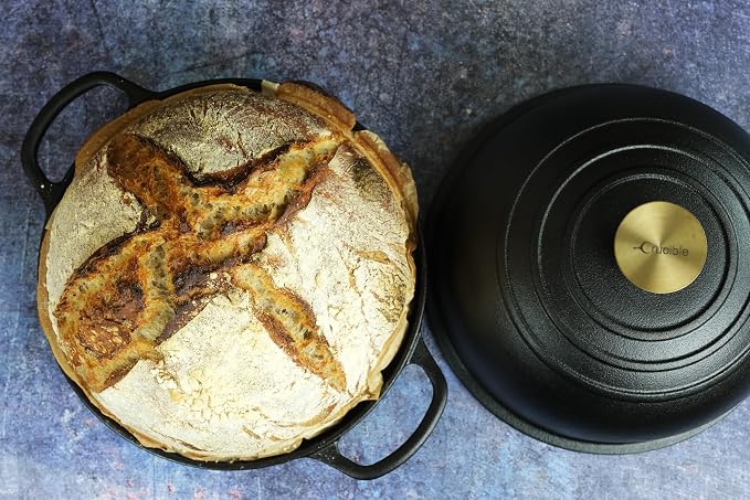 Cast Iron Bread Pan, Sourdough Artisan Bread Oven – Pre-Seasoned – Round 26 cm, 6.25 L (6.6 qt) – Boule Pan with a Deep Lid for Steam Baking