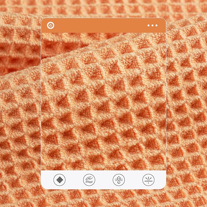 POLYTE 430 GSM Poly Blend Microfiber Quick Dry Waffle Bath Towel Set of 6 | 2-Body Towels, 2-Hand Towels, 2-Wash cloths, Oversize, Lint Free