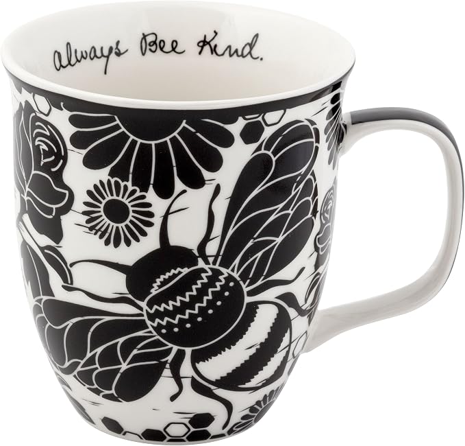 Karma Gifts 14 oz Black and White Boho Mug Bee - Cute Coffee and Tea Mug - Ceramic Coffee Mugs for Women and Men