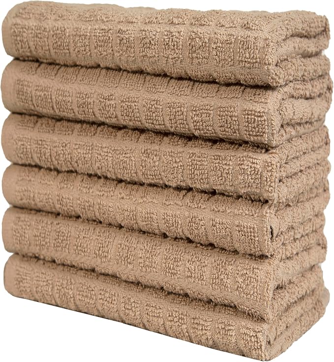 Bumble Kitchen Towels (6-Pack), 16"x28", 100% Cotton Dish Towels - Tan | 380 GSM | Soft kitchen hand towels , Highly Absorbent & Durable Dish Towels for kitchen with Hanging Loop