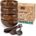 Jungle Culture 4 Polished Coconut Bowl & Wooden Spoons Set with Bamboo Straws • Smoothie Bowls Ideal for Ninja Creami • Healthy Yoghurt & Acai Bowls • Natural Coco Shell Eco Friendly Vegan Gifts