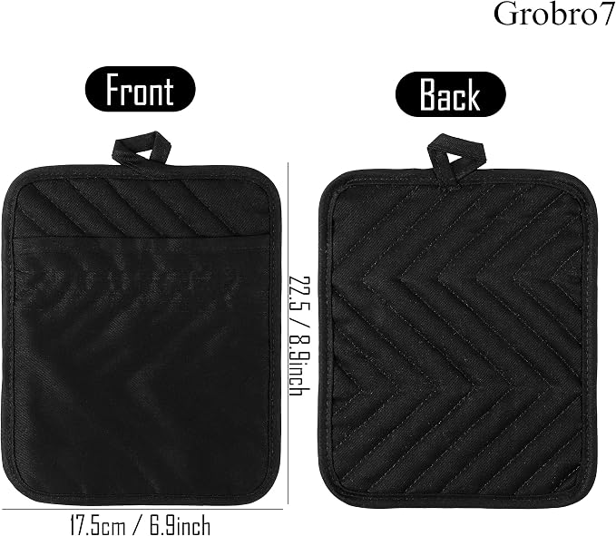 5Pack Cotton Pocket Pot Holder Set Kitchen Heat Resistant Potholder Machine Washable Hot Pads Bulk Oven Mitts Black Plain Hot Pads Trivet for Baking Cooking with Pocket 7x9