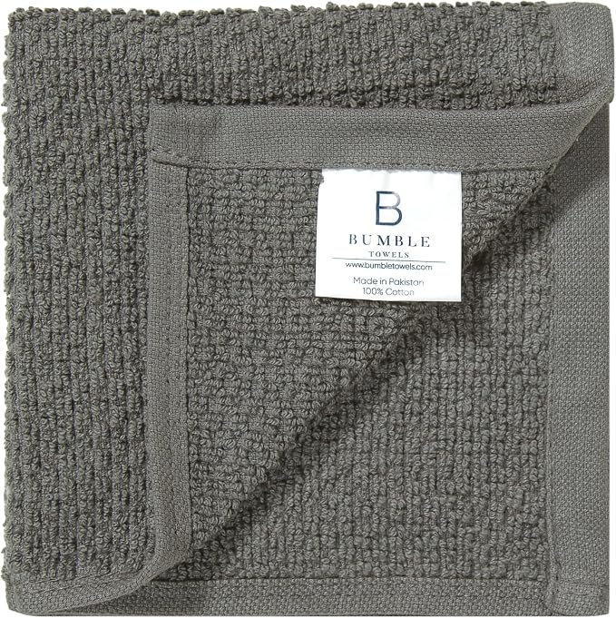 Bumble Dish Cloths 8-Pack, Cotton Kitchen Towels, 12"x12" Grey Wide Stripes | 430 GSM Soft Dish Towels for Kitchen, Highly Absorbent & Durable Kitchen Rags for Washing Dishes