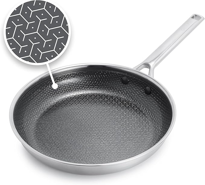 GreenPan Hybrid 10" Stainless Steel Frying Pan, Ceramic Nonstick Skillet | APEX Tri-Ply Pan, PFAS-Free Thermobond Nonstick, Induction & All Cooktop Compatible, Dishwasher & Oven Safe to 850F, Silver