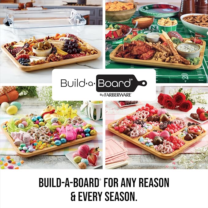Farberware Build-A-Board Acacia Cutting Board with Compartments and Clear Locking Lid, White Handles, 11x14 Inches - Charcuterie Board, Snack Tray, Food Prep and Portable Entertaining Platter