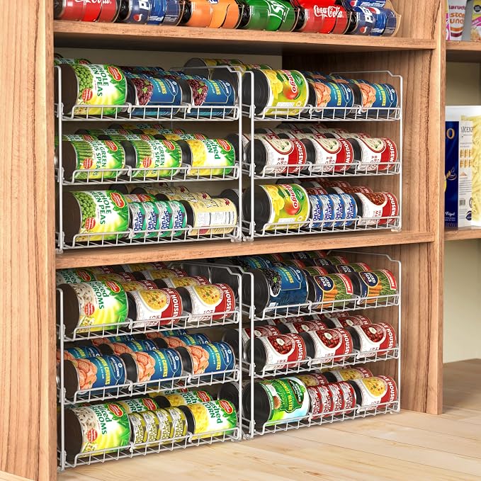 Simple Houseware 3-Tier Stackable Can Organizer Rack Hold 36 Cans, White | Can Food Storage Dispenser for Pantry/Cabinet, Adjustable Dividers – 11.5" D x 17" W x 13.75" H