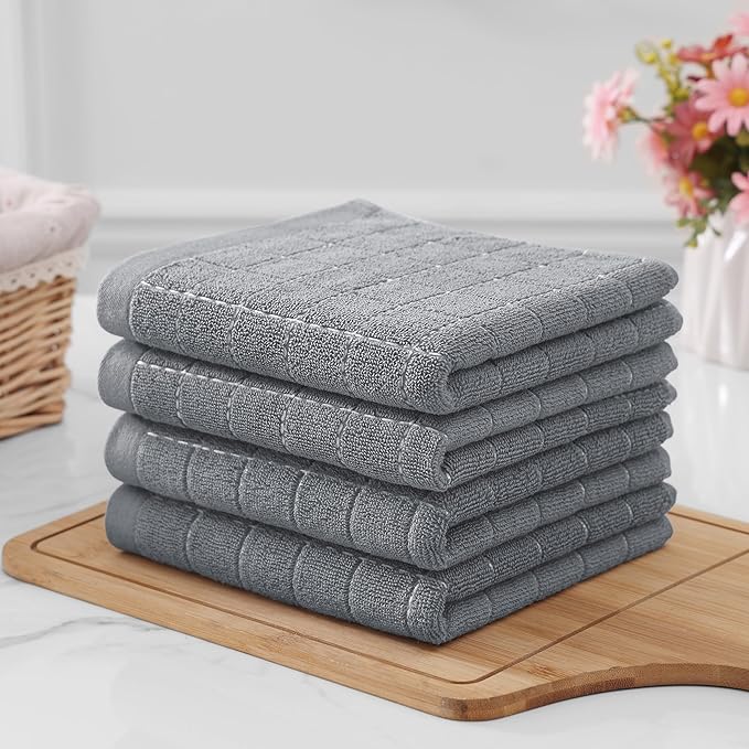 Homaxy 100% Cotton Terry Kitchen Towels, 8 Pack, Grey | Ultra Soft and Absorbent Dish Towels for Kitchen, Suitable for Drying and Washing Dishes