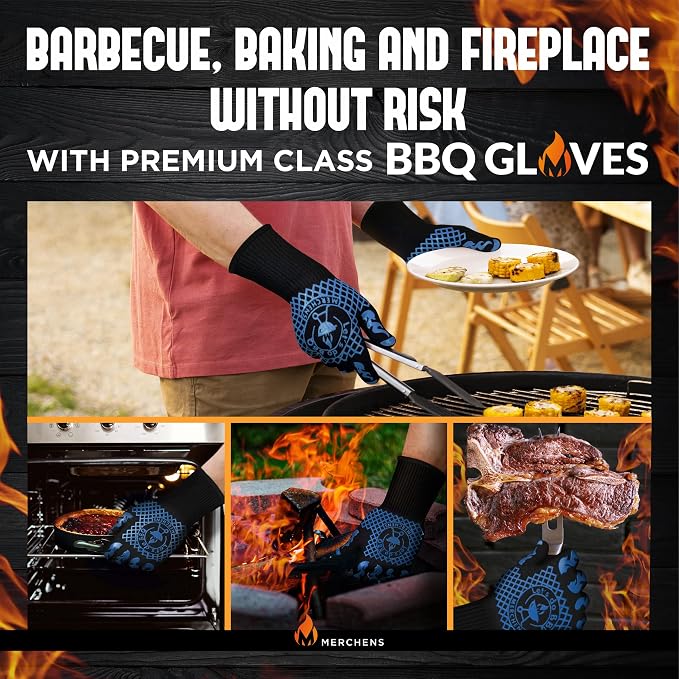 BBQ Grill & Oven Gloves 1472°F Heat Resistant | Storage Case & Gift Box | Fireproof, non-slip silicone mitts, extra-long protection for grilling, smoking & baking | Pro Series BBQ gloves - Easy clean