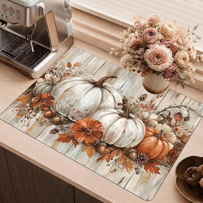 Pumpkin Stove Top Cover Mat, Thanksgiving Decor, 28.5 x 20.5Inchs(White pumpkin)